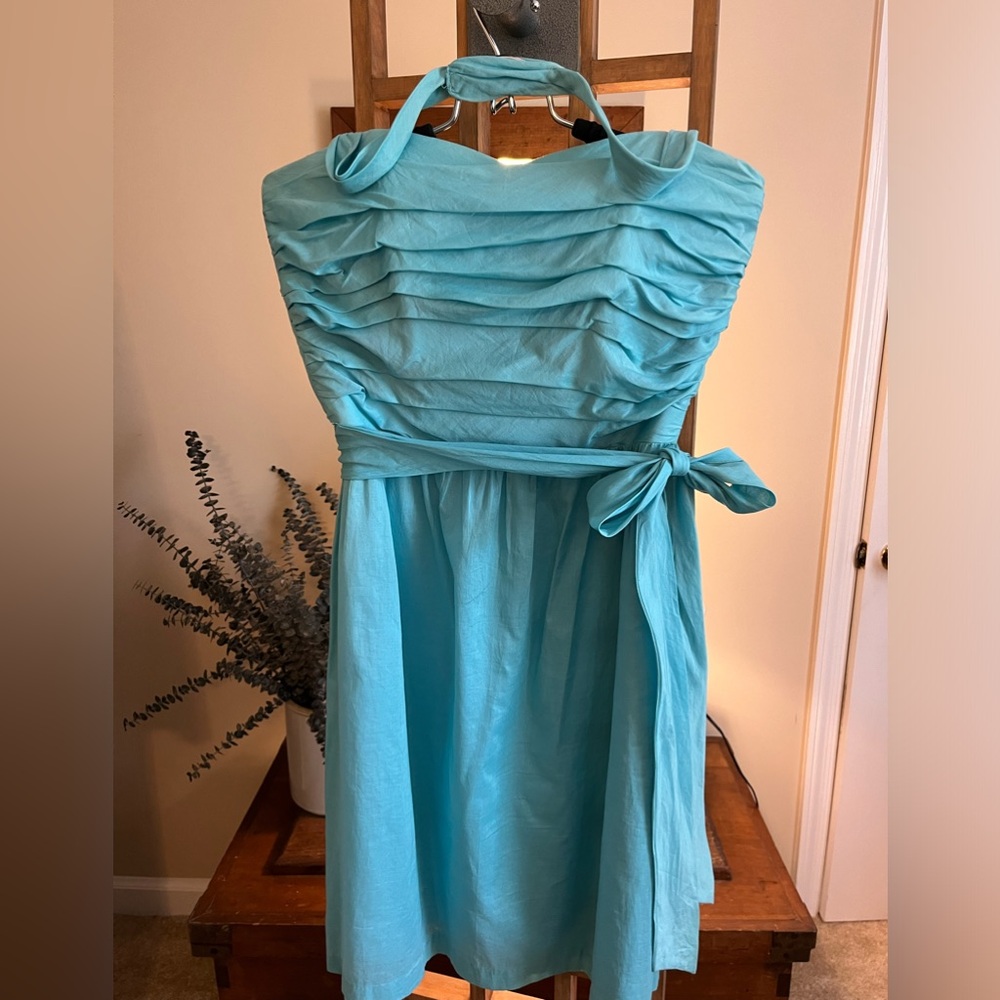 After Six cotton voile halter dress (10) turquoise NWOT